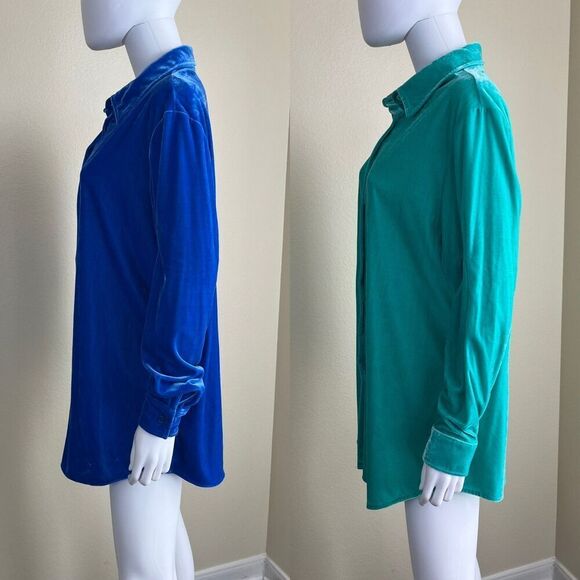Soft Surroundings Womens Size L Stretch Velvet Boyfriend Button Down Tunic Shirt - Picture 12 of 15